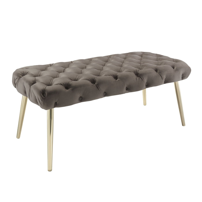 Velvet Upholstered Bench - Taupe / Gold