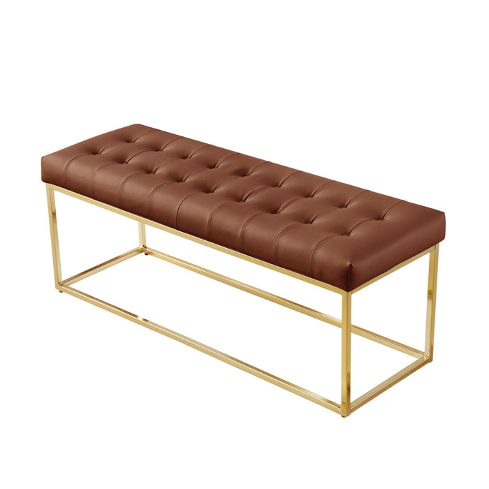 Upholstered Faux Leather Bench - Camel / Gold