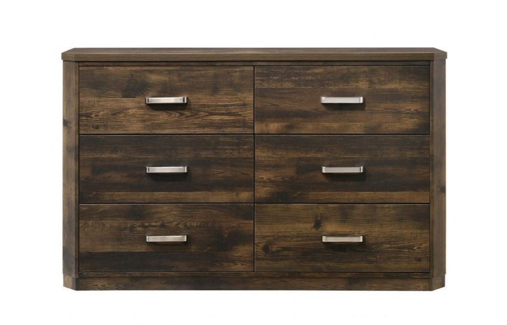 Solid Wood / Six Drawer Double Dresser - Dark Brown