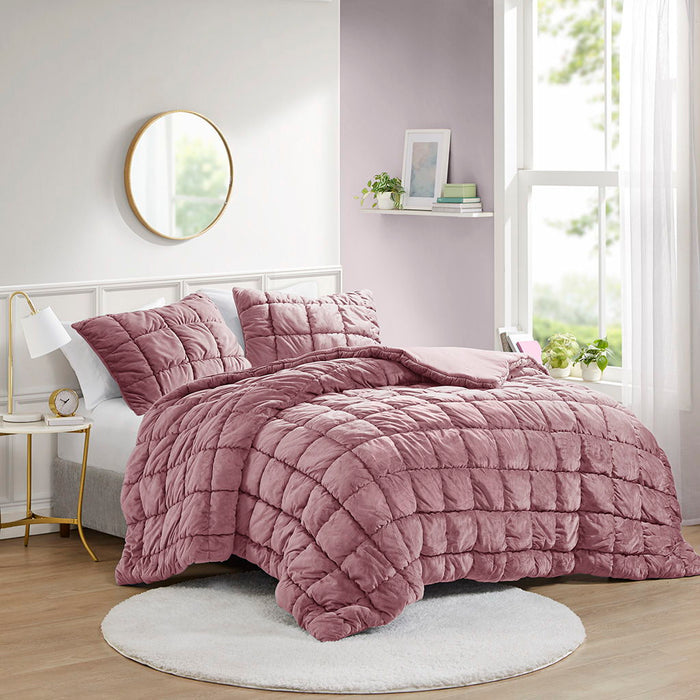 Velvet Dream Puff - 3 Piece Comforter Set - Pink