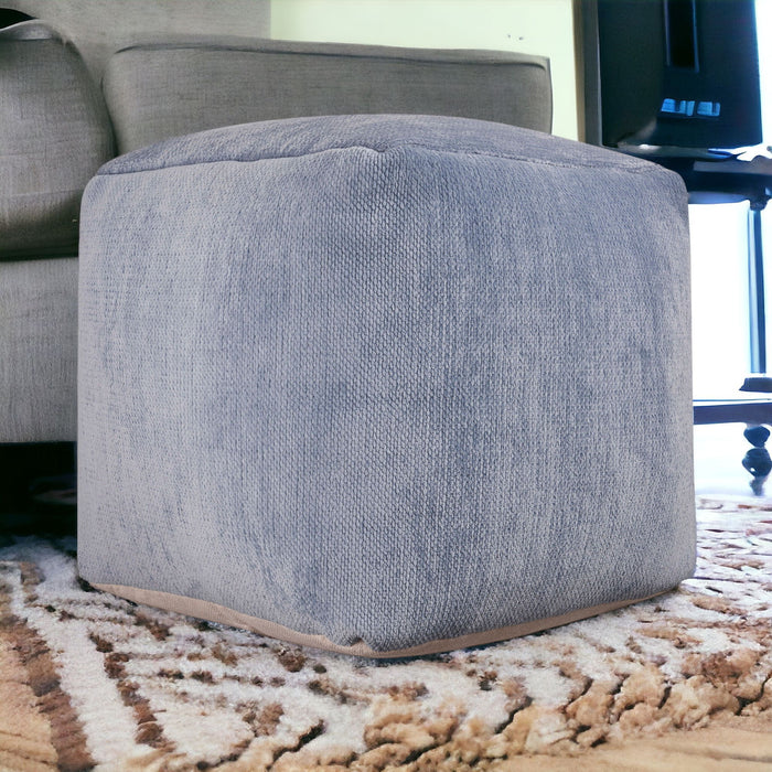 Chenille Cube Pouf Ottoman - Blue