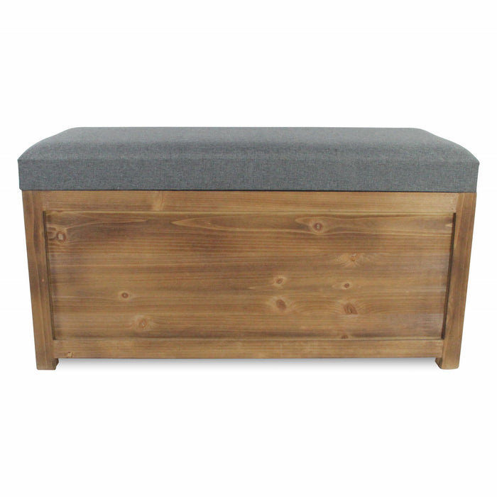 Set Of 2 Rectangular Linen Fabric And Wood Storage Benches - Gray