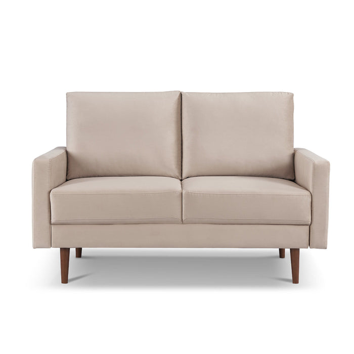 Brown Velvet Loveseat - Beige / Dark