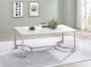 Leona - Coffee Table With Casters - White And Satin Nickel - Simple Home Plus