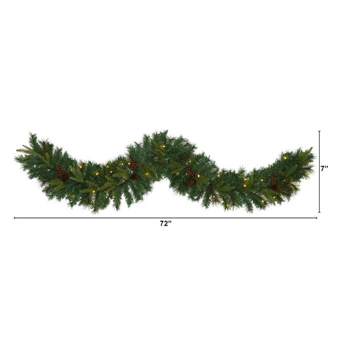 6 Mixed Pine Xmas Garland with 35 LEDs, Berries and Cones