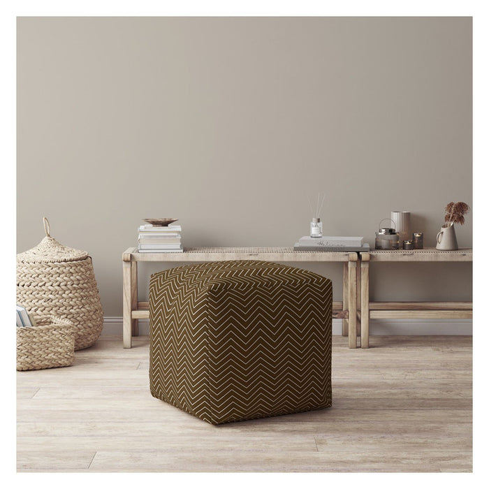 Cotton Chevron Pouf Ottoman - Brown