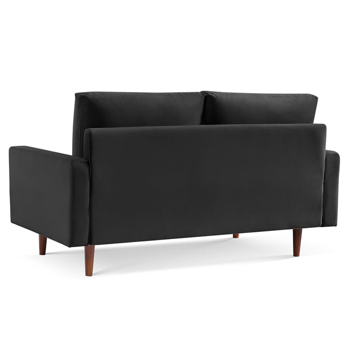 Velvet Sofa With Dark Brown Legs - Black