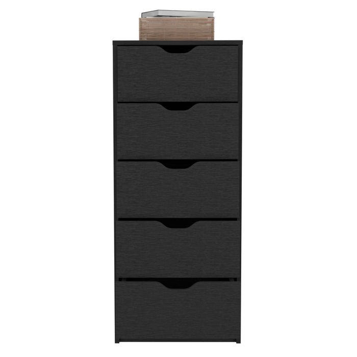 Manufactured Wood Five Drawer Tall And Narrow Dresser - Black Charcoal