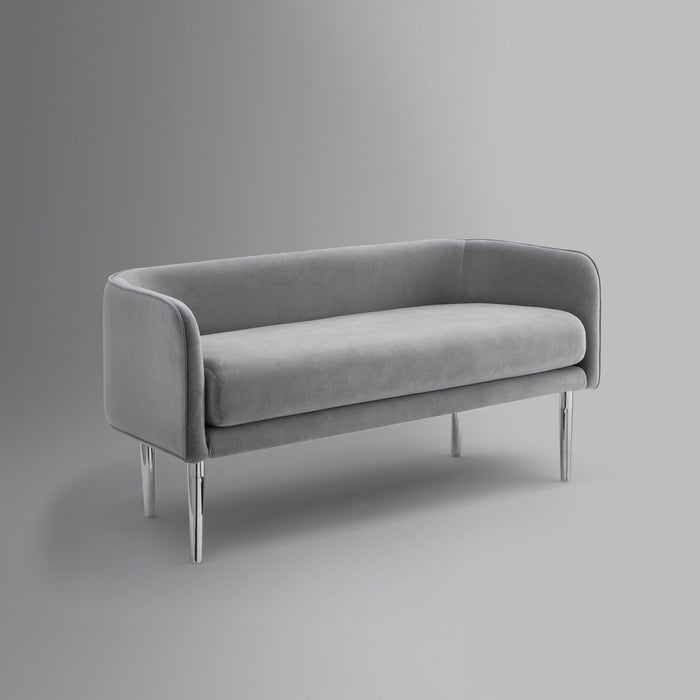 Upholstered Velvet Bench - Silver / Gray