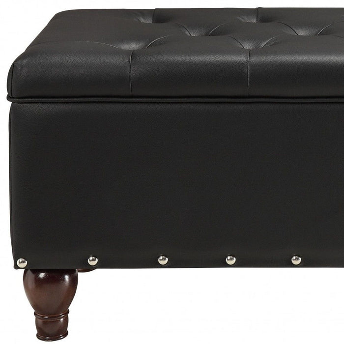 Upholstered Faux Leather Bench With Flip Top - Black / Brown