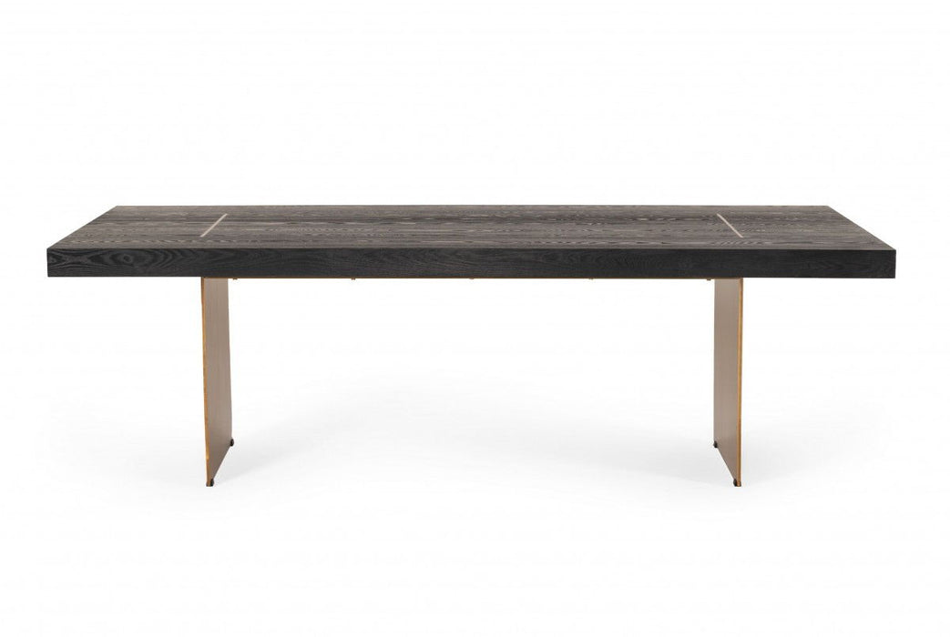 Rectangular And Metal Dining Table - Dark Brown / Brass