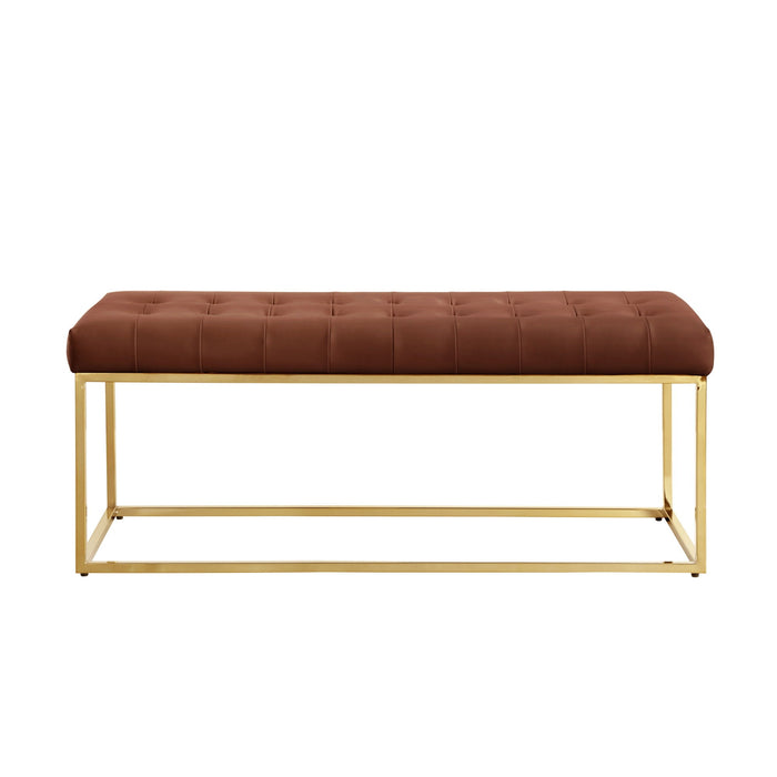 Upholstered Faux Leather Bench - Camel / Gold