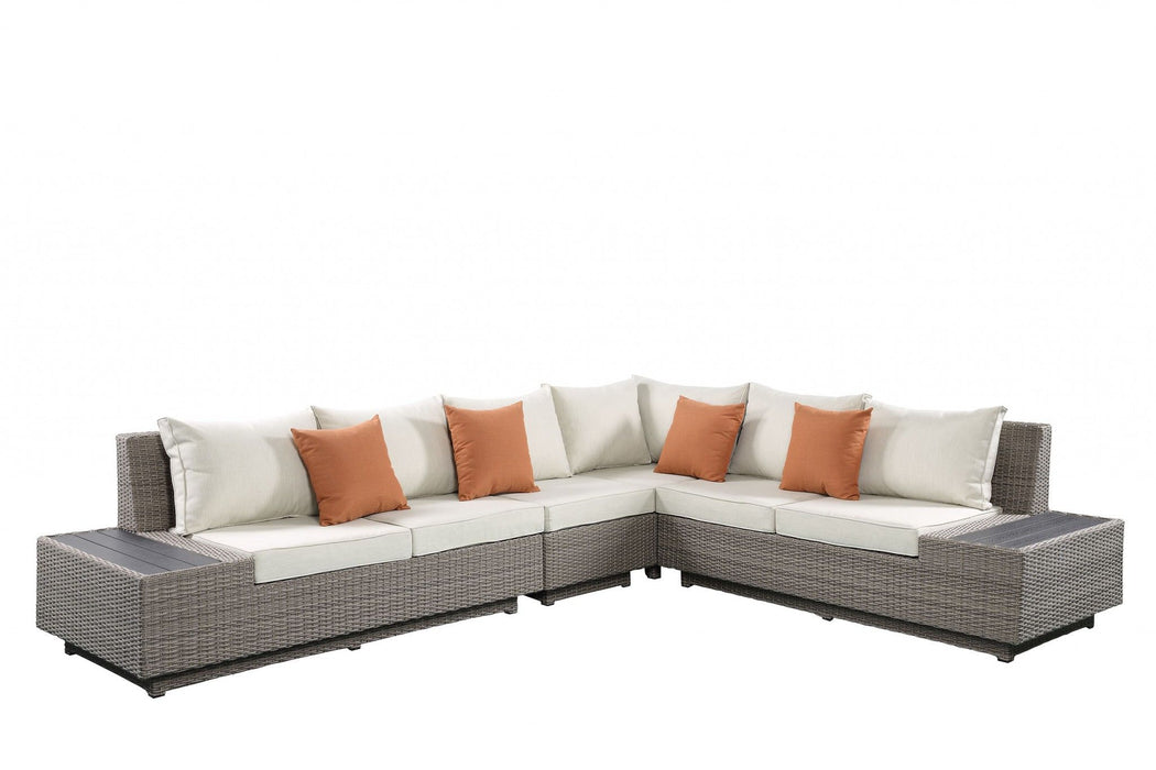 Polyester Modular L Shaped Four Piece Standard With Console And Toss Pillows - Beige