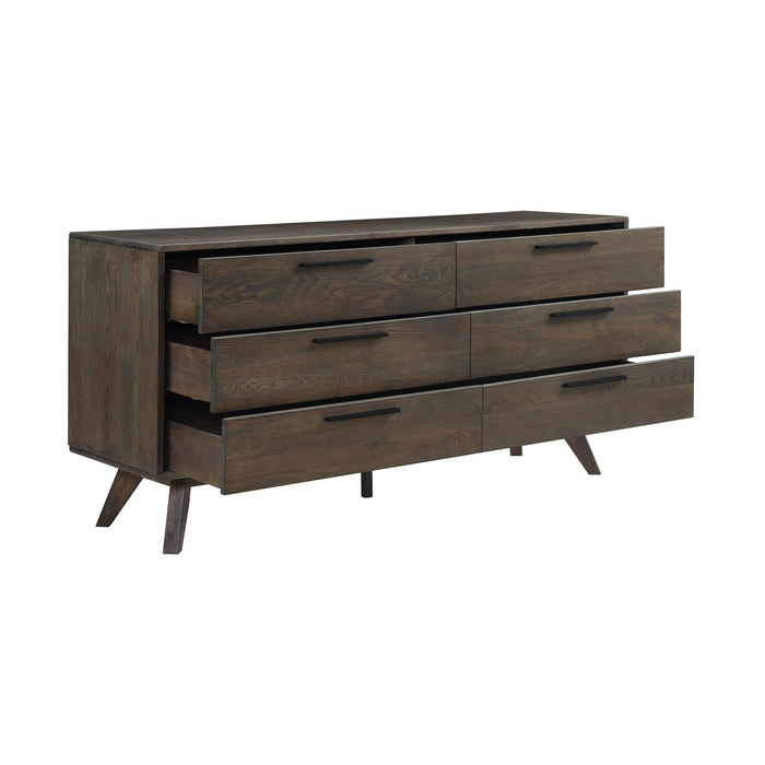 Six Drawer Wooden Double Dresser - Dark Brown