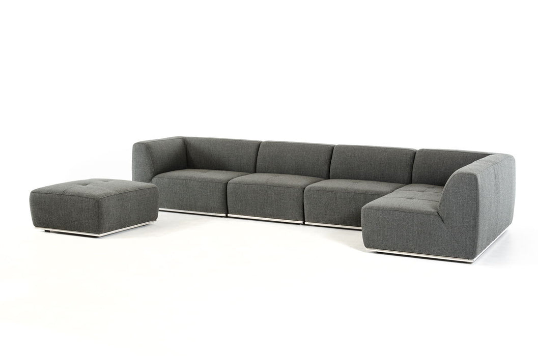 Modular L Shaped Five Piece Sofa And Chaise Sectional - Gray