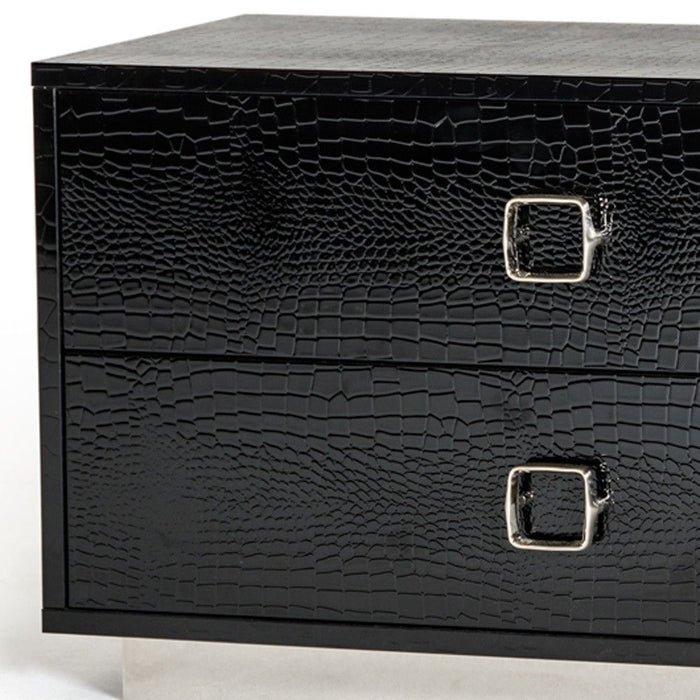 Croc Lacquer Faux Crocodile 2 Drawer Nightstand - Black