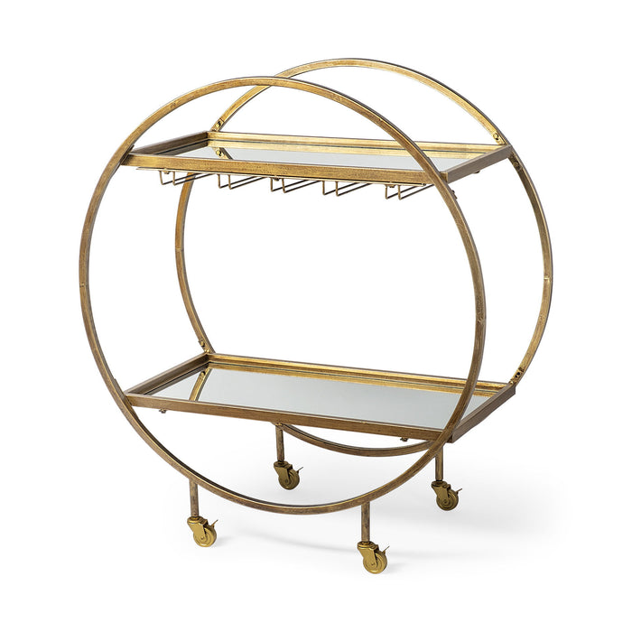 Showstopper Circular Rolling Gold Bar Cart - Gold