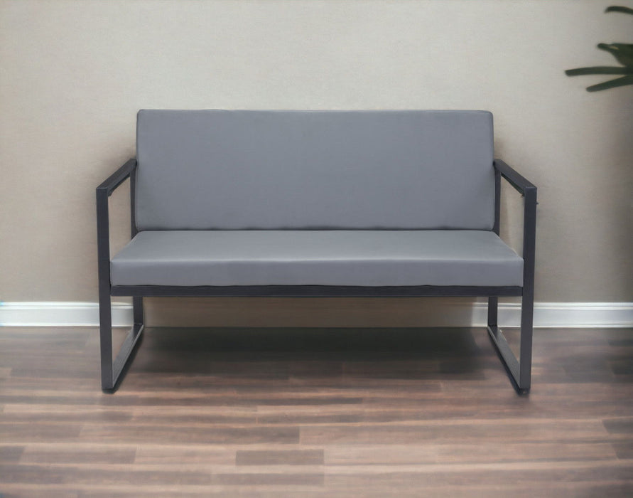 Sofa Faux Leather With Black Legs - Gray