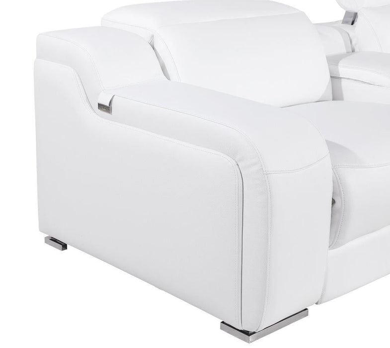 Italian Leather Power Reclining Five Piece L Shaped Corner Sectional - White