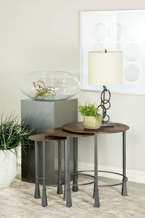 Deja - 3 Piece Round Nesting Table - Natural And Gunmetal - Simple Home Plus