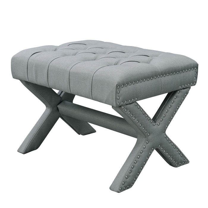 Linen Tufted Ottoman - Light Gray