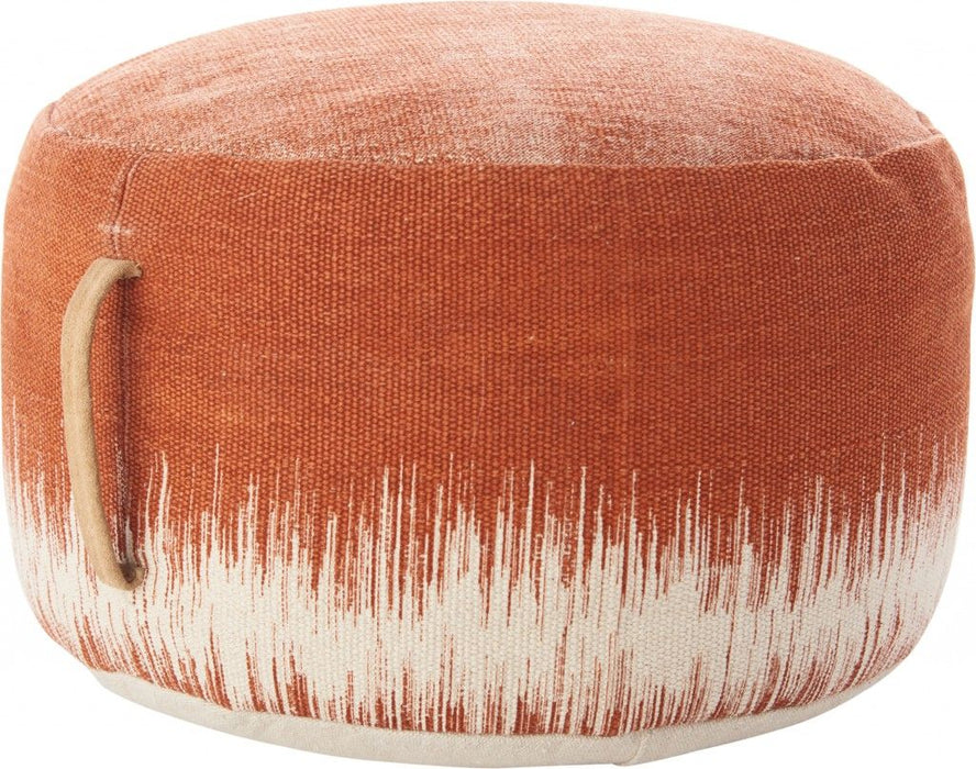 Cotton Round Abstract Pouf Ottoman - Orange / White