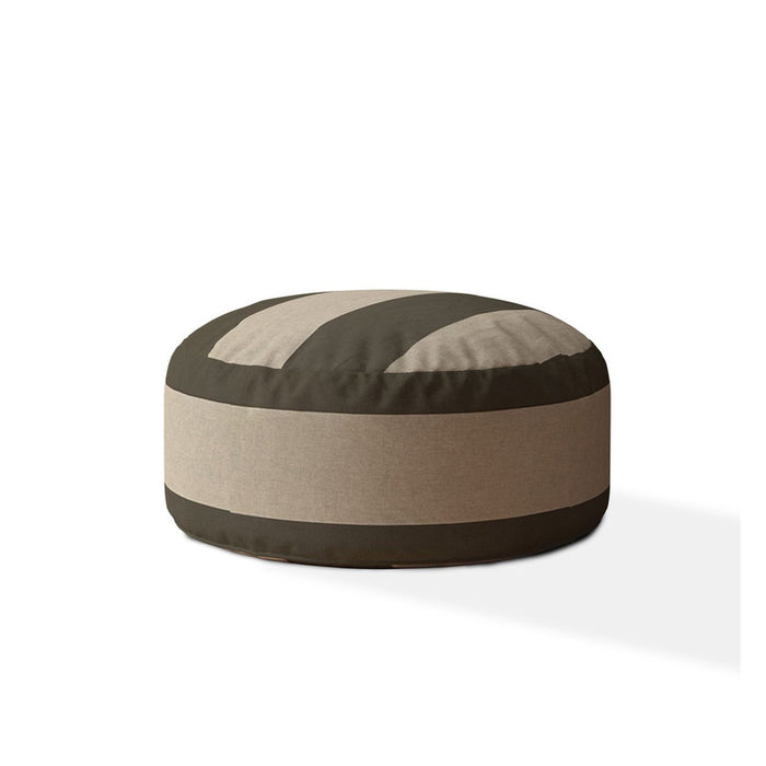 Cotton Round Striped Pouf Ottoman - Green