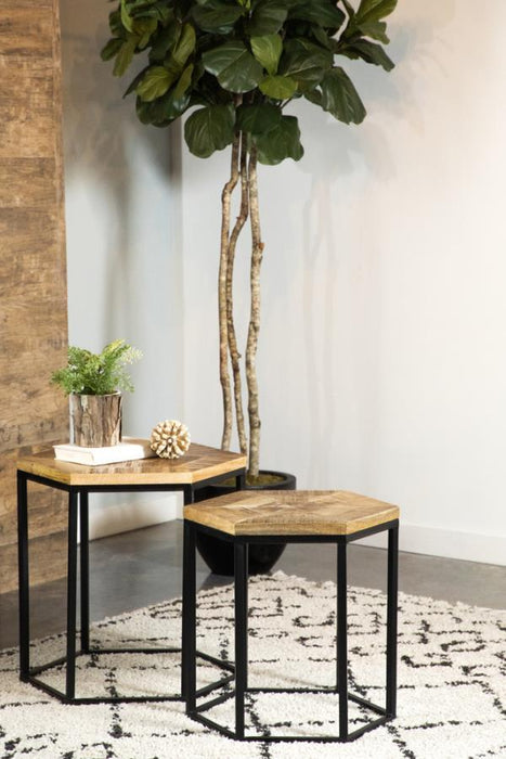 Adger - 2 Piece Hexagon Nesting Tables - Natural And Black - Simple Home Plus