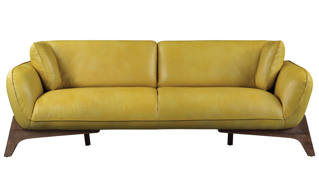 Leather Sofa With Black Legs - Mustard