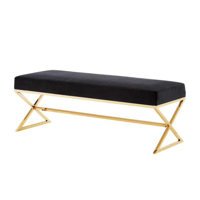 Upholstered Velvet Bench - Black / Gold