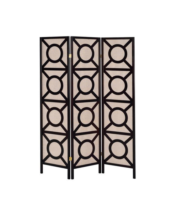 Vulcan - 3-Panel Geometric Folding Screen Tan And - Cappuccino - Simple Home Plus