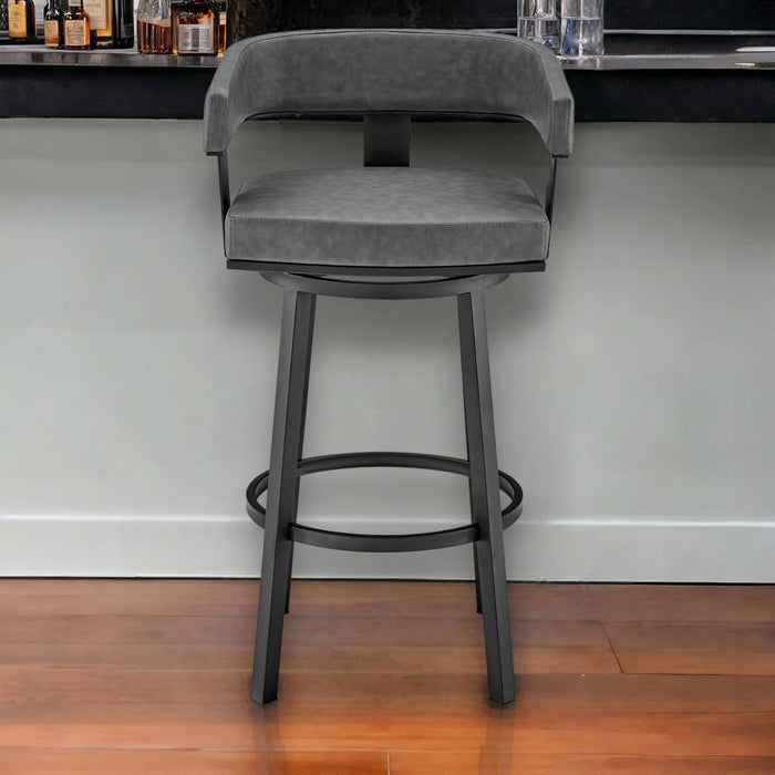 38" Faux Leather Swivel Low Back, Bar Height Bar Chair - Gray / Black