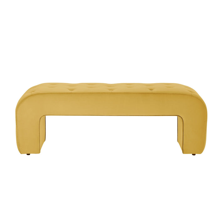 Upholstered Velvet Bench - Yellow