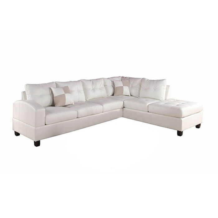 Bonded Leather Reversible Sectional Sofa With 2 Pillows - White