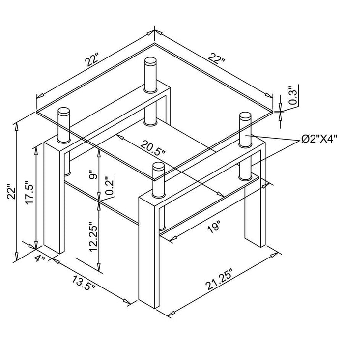 Dyer - Tempered Glass End Table With Shelf - Black - Simple Home Plus