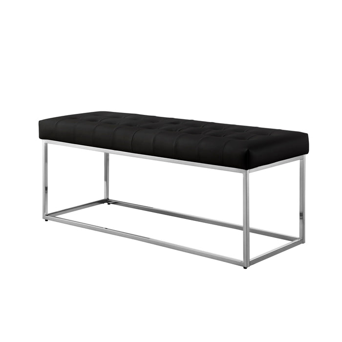 Upholstered Faux Leather Bench - Black / Silver