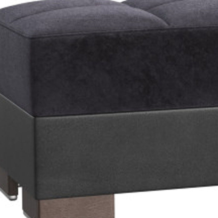 Microfiber Leather Tufted Storage Ottoman - Black / Faux