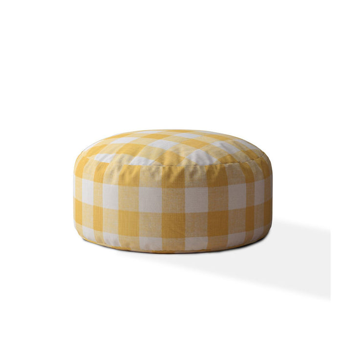 Canvas Round Gingham Pouf Ottoman - Yellow / White