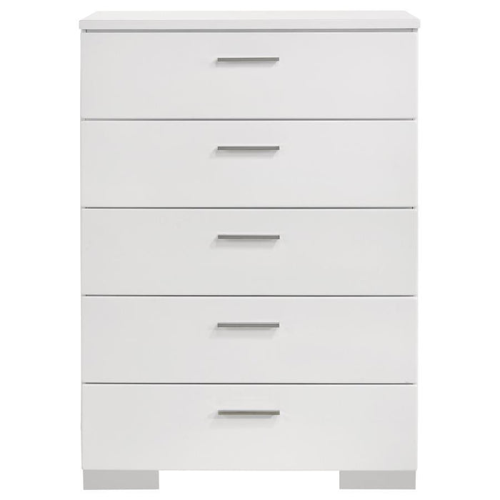 Felicity - 5-Drawer Chest - Glossy White - Simple Home Plus