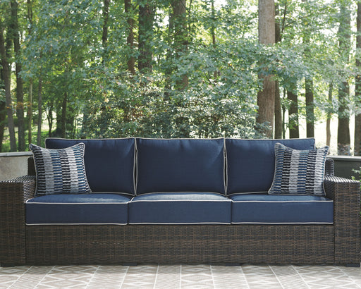 Grasson - Brown / Blue - Sofa With Cushion - Simple Home Plus