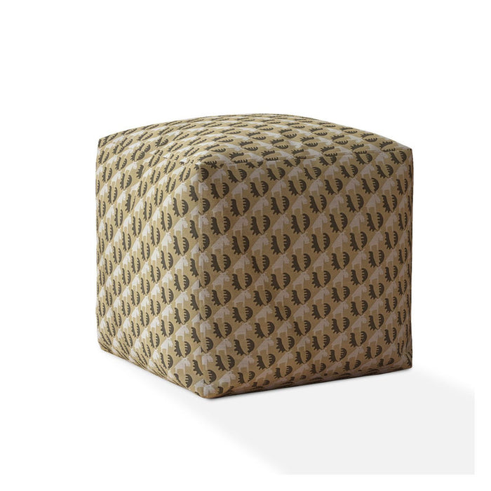 Cotton Animal Print Pouf Ottoman - Beige