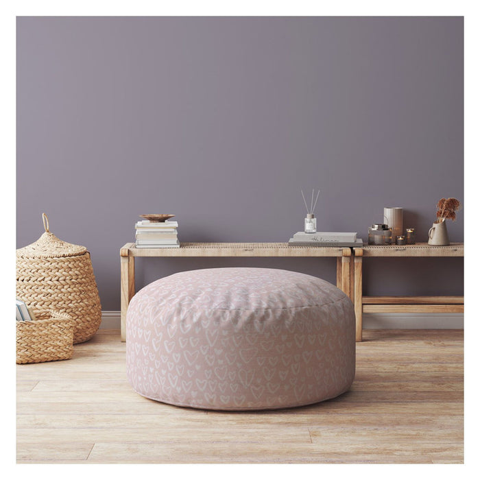 Cotton Round Abstract Pouf Cover - Pink