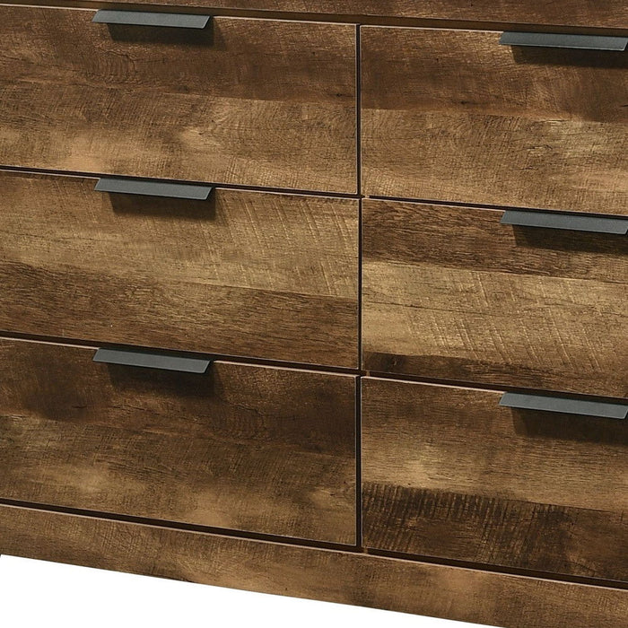 Solid Wooden Six Drawer Double Dresser - Dark Brown