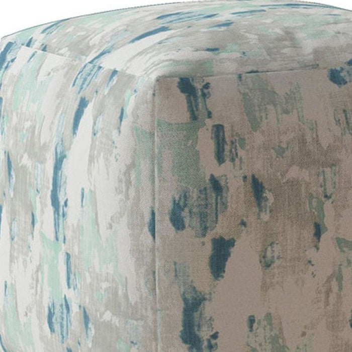 Canvas Abstract Pouf Ottoman - Blue / White