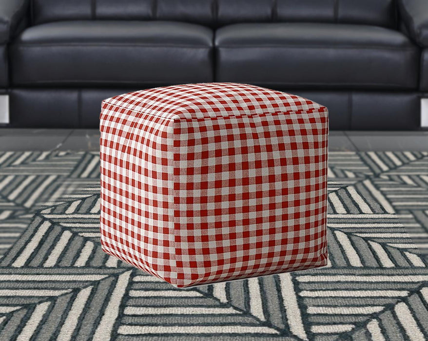 Cotton Gingham Pouf Cover - Red / White