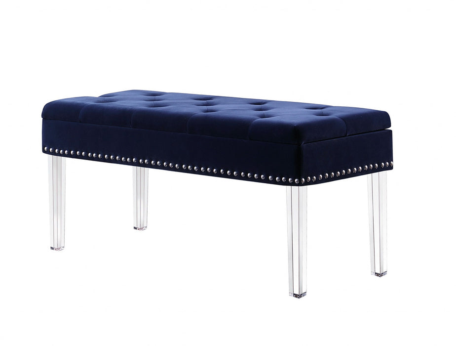 Velvet Acrylic Storage Bench - Navy Blue / Clear