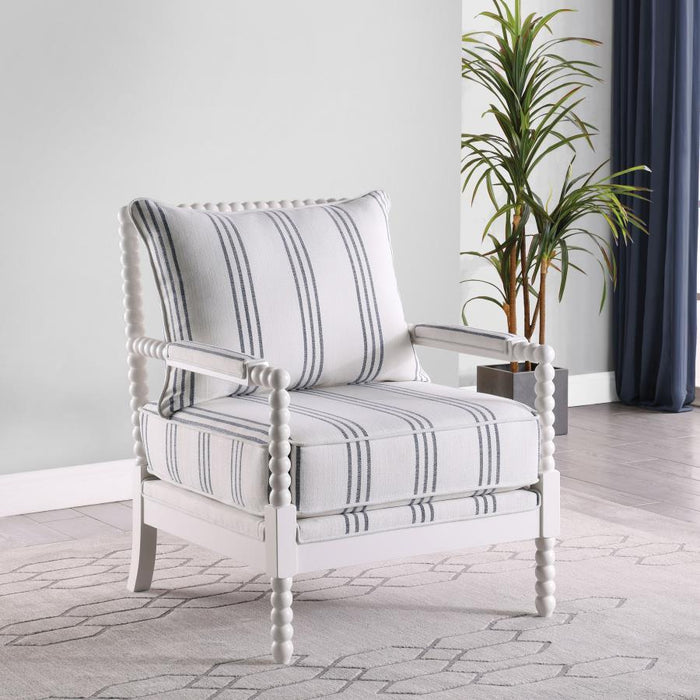 Blanchett - Upholstered Accent Chair With Spindle Accent - White And Navy - Simple Home Plus