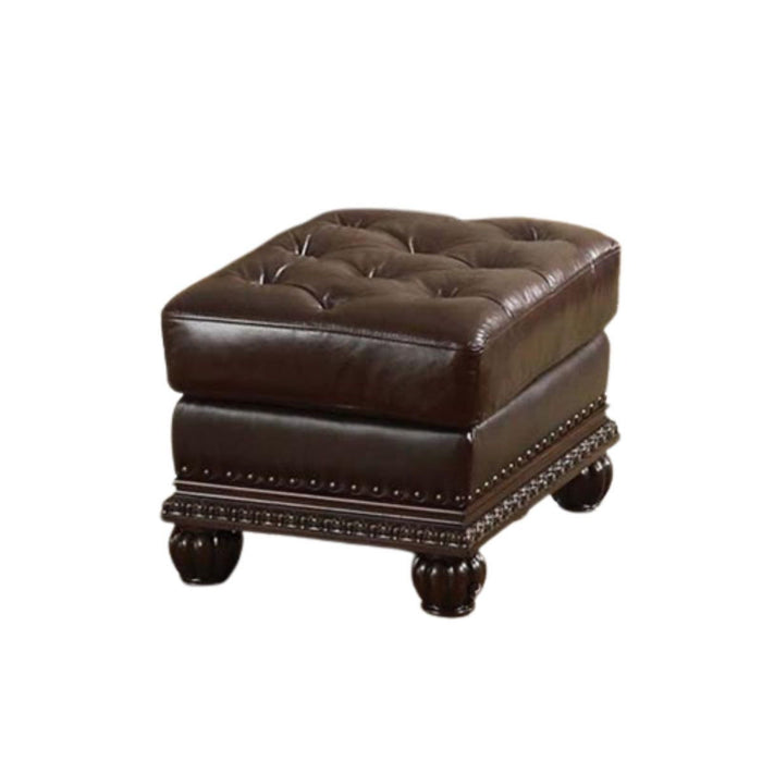 Faux Leather Tufted Ottoman - Brown