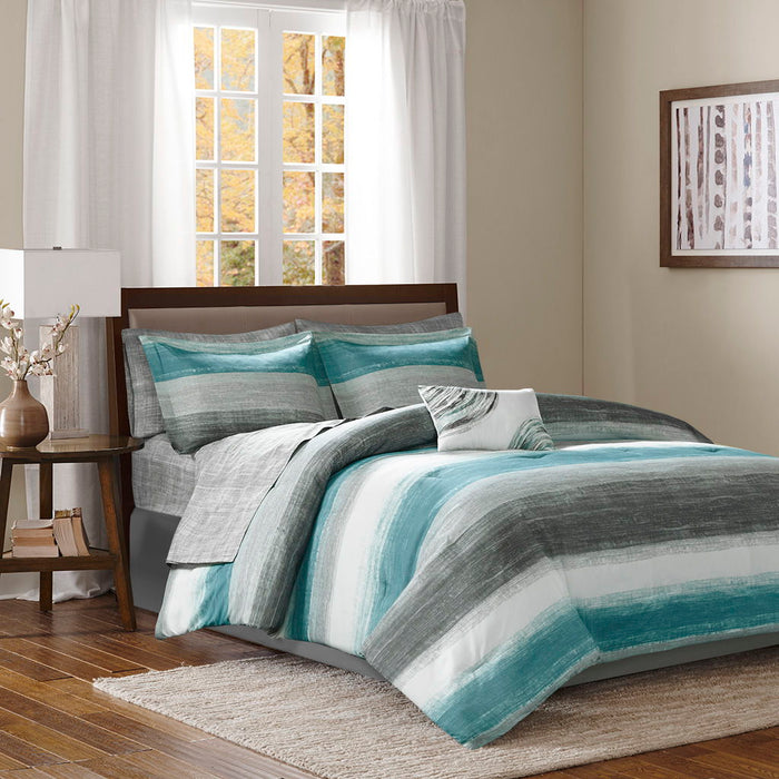 Saben - Queen Complete Comforter And Sheet Set - Aqua