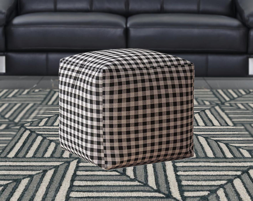 Cotton Gingham Pouf Cover - Black / Gray